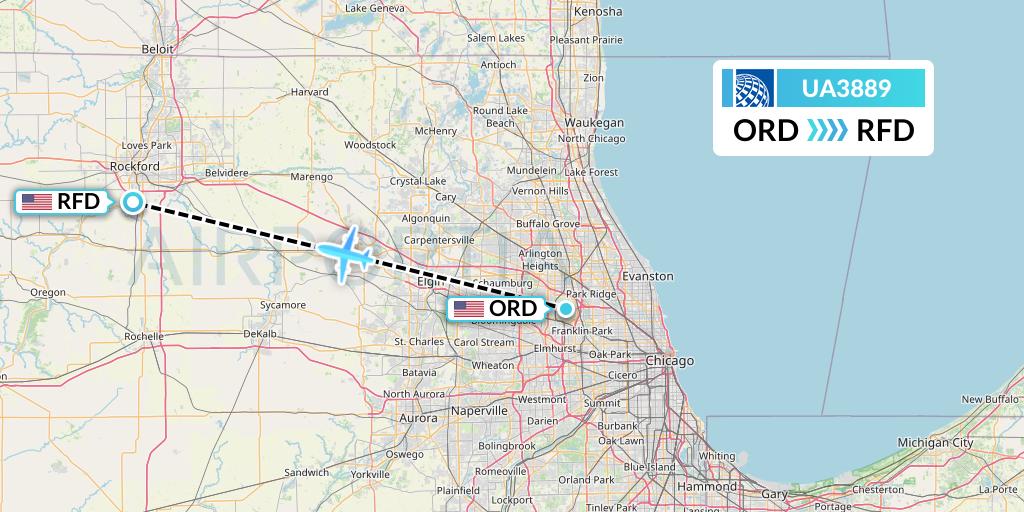 UA3889 United Airlines Flight Map: Chicago to Chicago