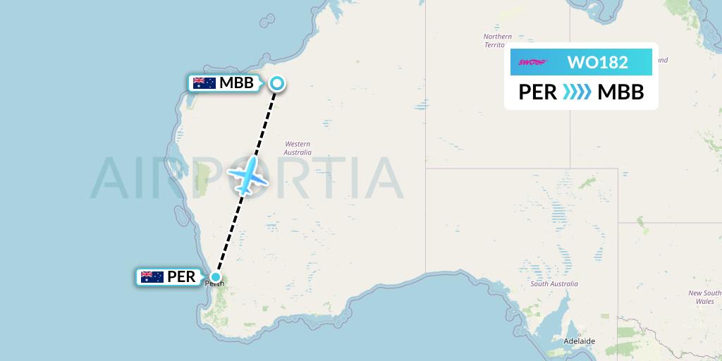 WO182 Swoop Flight Map: Perth to Australia