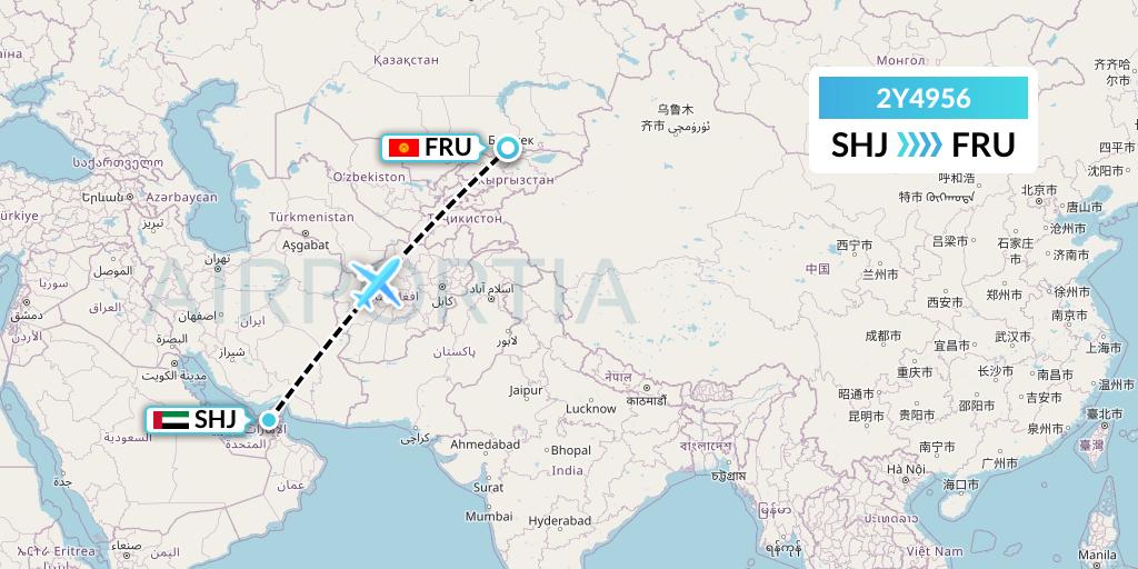 2Y4956 PT. My Indo Airlines Flight Map: Sharjah to Bishkek