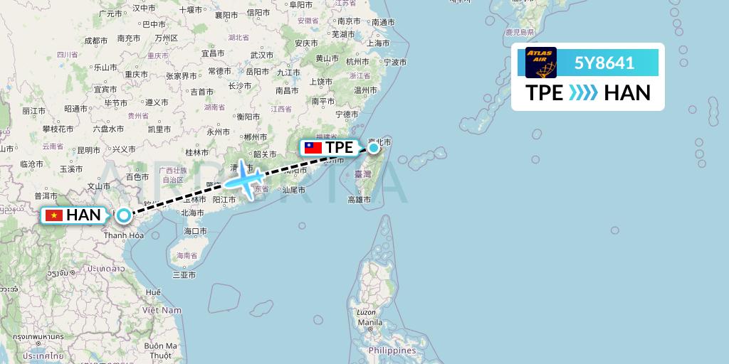 5Y8641 Atlas Air Flight Map: Taipei to Hanoi