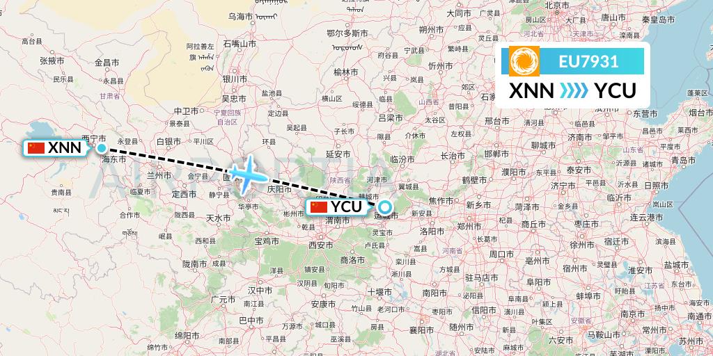 EU7931 Chengdu Airlines Flight Map: Xining to Yuncheng