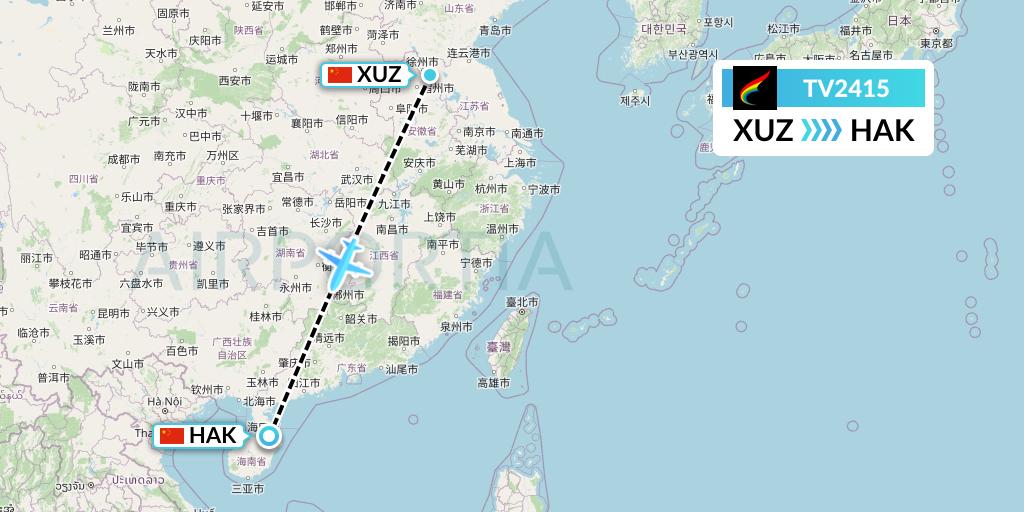 TV2415 Tibet Airlines Flight Map: Xuzhou to Haikou