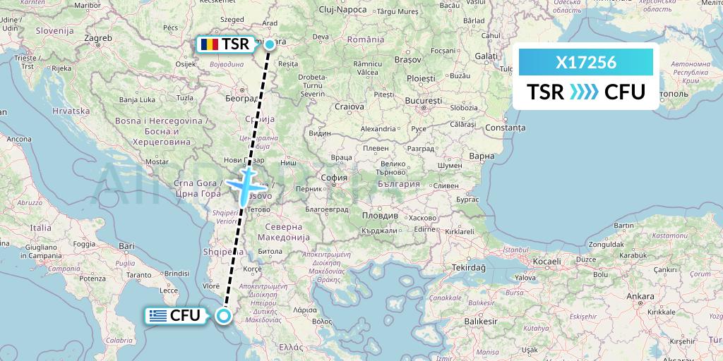 X17256 Nik Airways Flight Map: Timisoara to Corfu