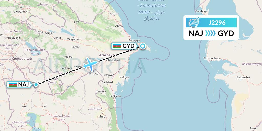 J2296 Azerbaijan Airlines Flight Map: Nakhchivan to Baku