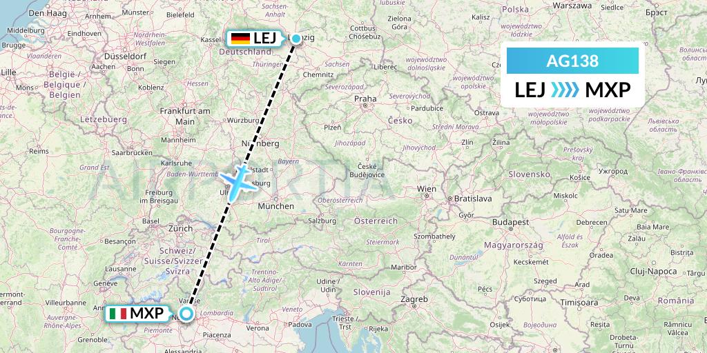 AG138 Aruba Airlines Flight Map: Leipzig to Milan