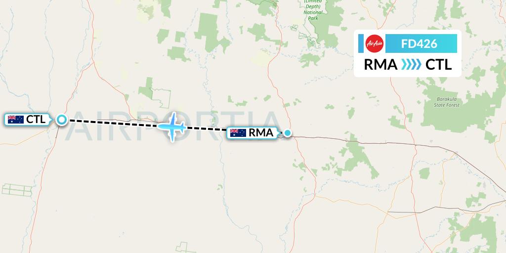 FD426 Thai AirAsia Flight Map: Roma to Charleville