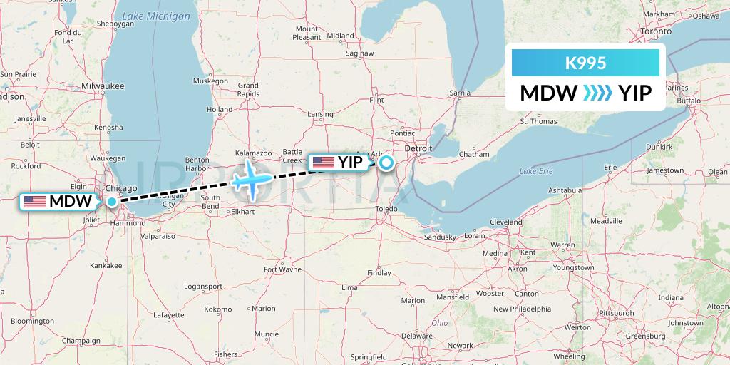 K995 Kalitta Charters Flight Map: Chicago to Detroit