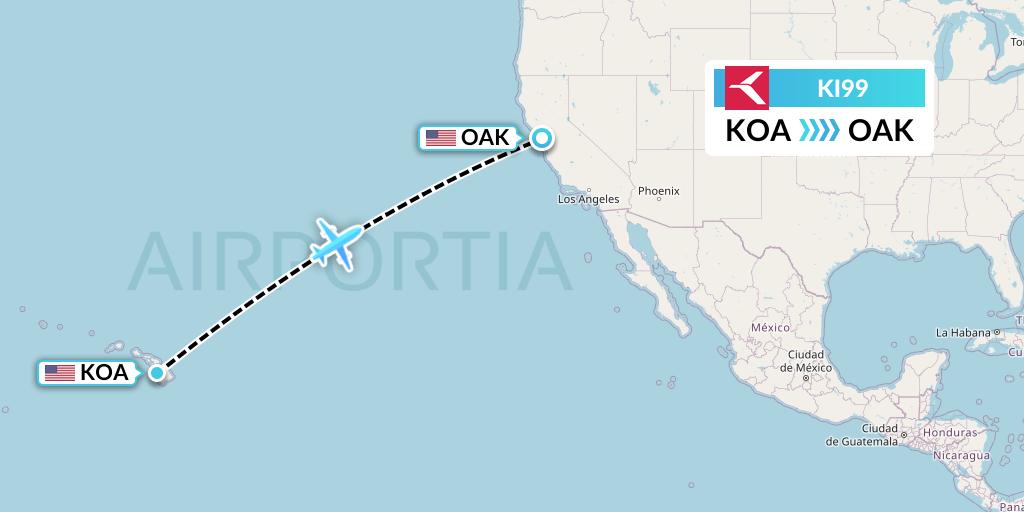 KI99 Krasavia Flight Map: Kailua-Kona to Oakland