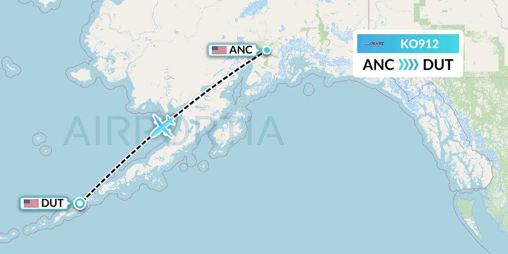 KO912 Komiaviatrans Flight Map: Anchorage to Unalaska