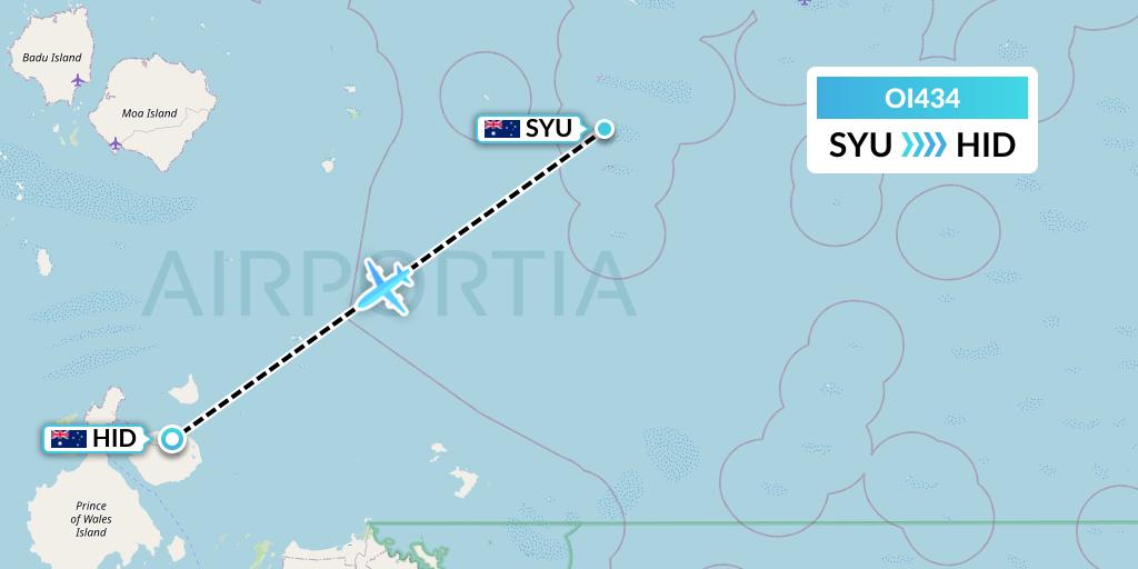 OI434 Hinterland Aviation Flight Map: Sue Islet to Horn Island