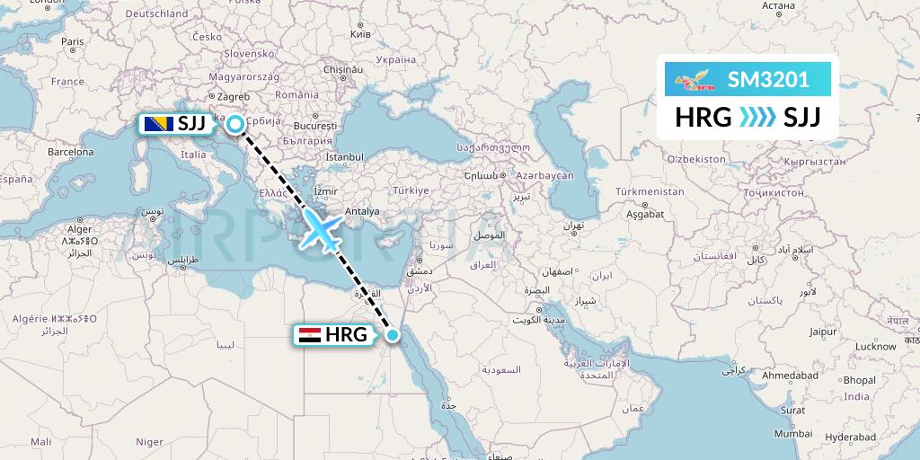 SM3201 Air Cairo Flight Map: Hurghada to Sarajevo