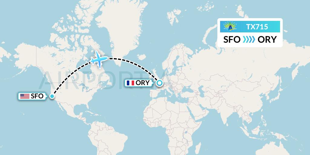 TX715 Air Caraibes Flight Map: San Francisco to Paris