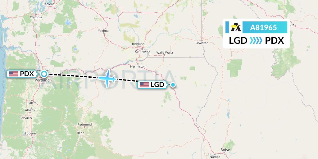 A81965 Aerolink Uganda Flight Map: La Grande to Portland