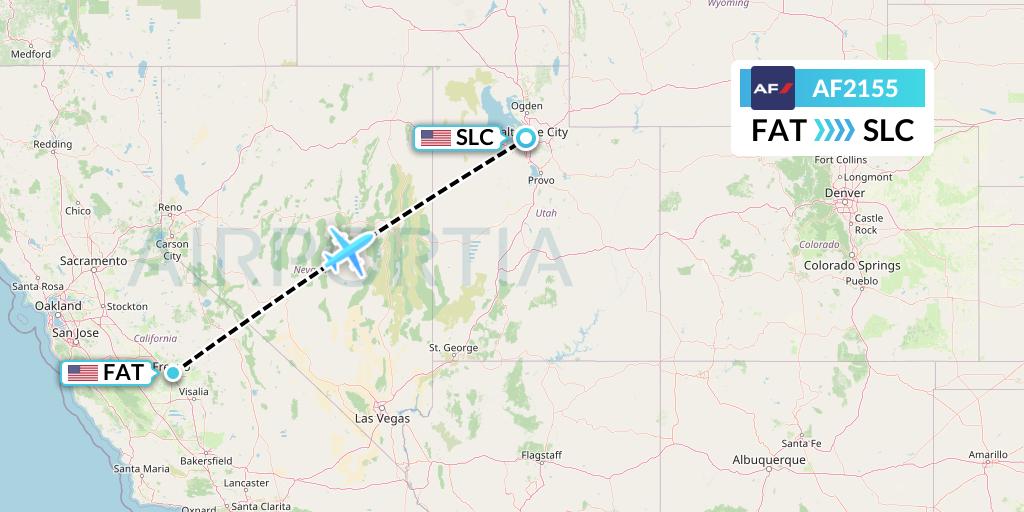AF2155 Air France Flight Map: Fresno to Salt Lake City