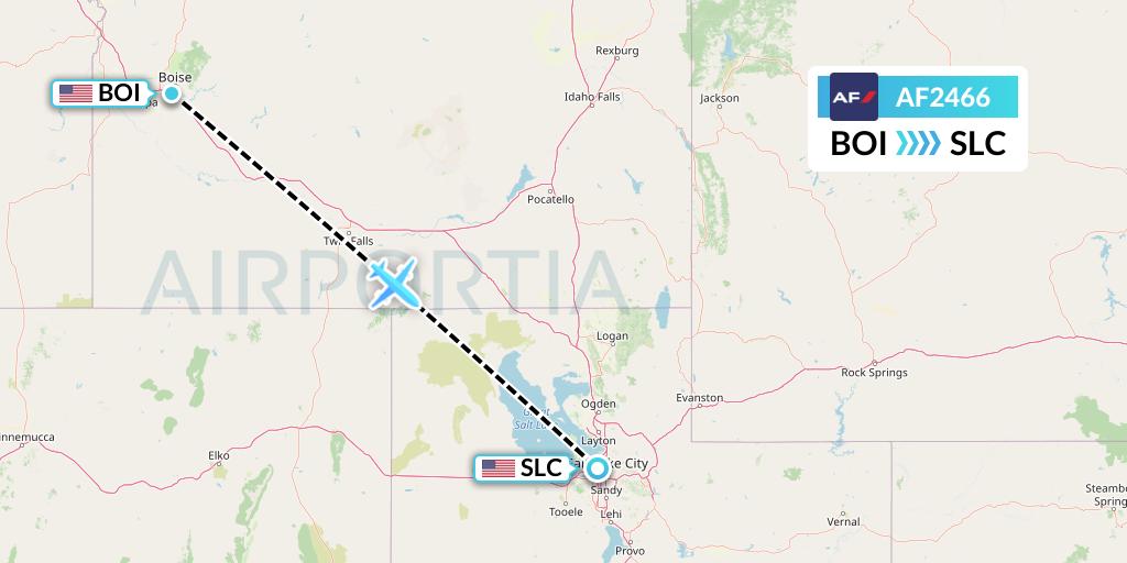AF2466 Air France Flight Map: Boise to Salt Lake City