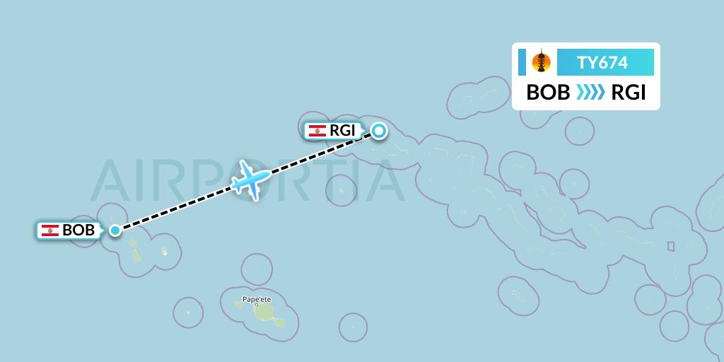 TY674 Air Caledonie Flight Map: Bora Bora to Rangiroa