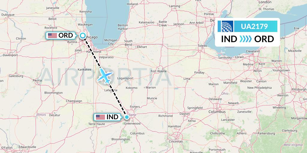 UA2179 United Airlines Flight Map: Indianapolis to Chicago