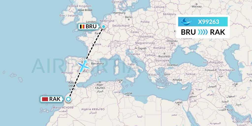 X99263 Avion Express Flight Map: Brussels to Marrakesh 