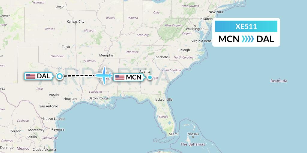 XE511 Jsx Flight Map: Macon to Dallas