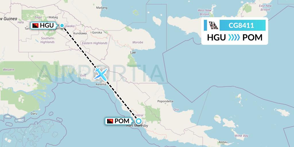CG8411 Airlines PNG Flight Map: Mount Hagen to Port Moresby