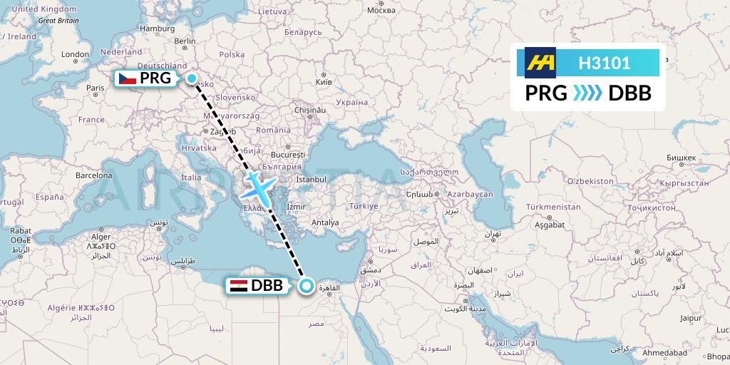 H3101 Harbour Air Flight Map: Prague to El Alamein