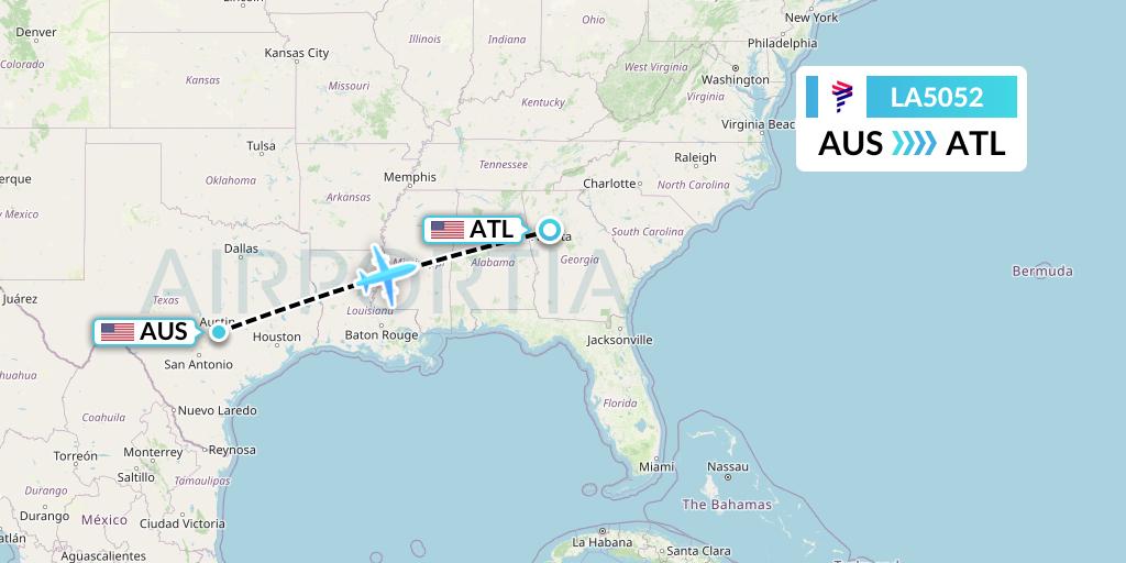 LA5052 LAN Airlines Flight Map: Austin to Atlanta