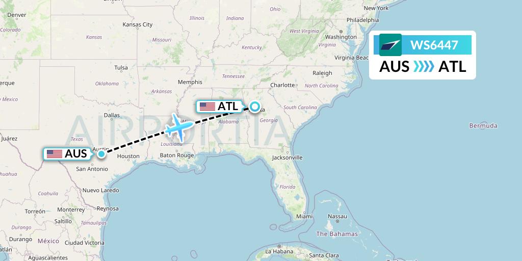 WS6447 WestJet Flight Map: Austin to Atlanta