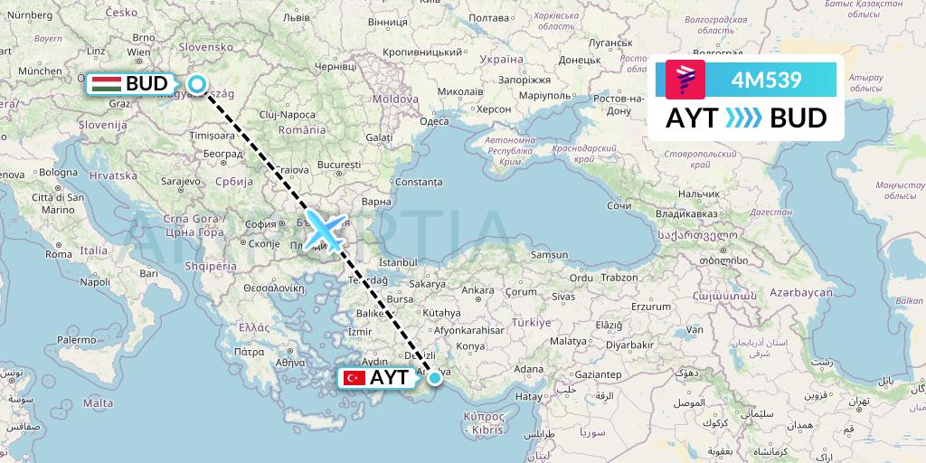 4M539 LATAM Airlines Argentina Flight Map: Antalya to Budapest
