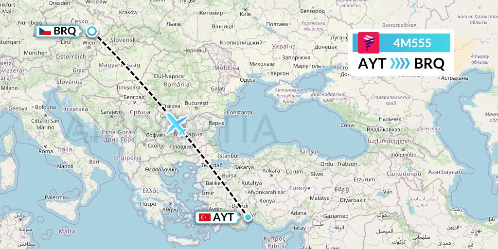 4M555 LATAM Airlines Argentina Flight Map: Antalya to Brno