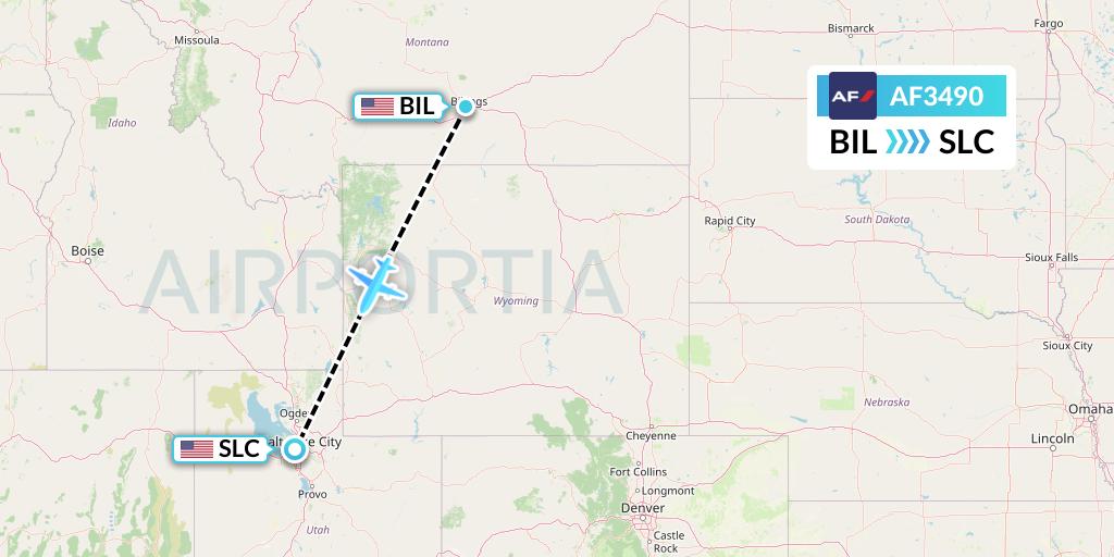 AF3490 Air France Flight Map: Billings to Salt Lake City