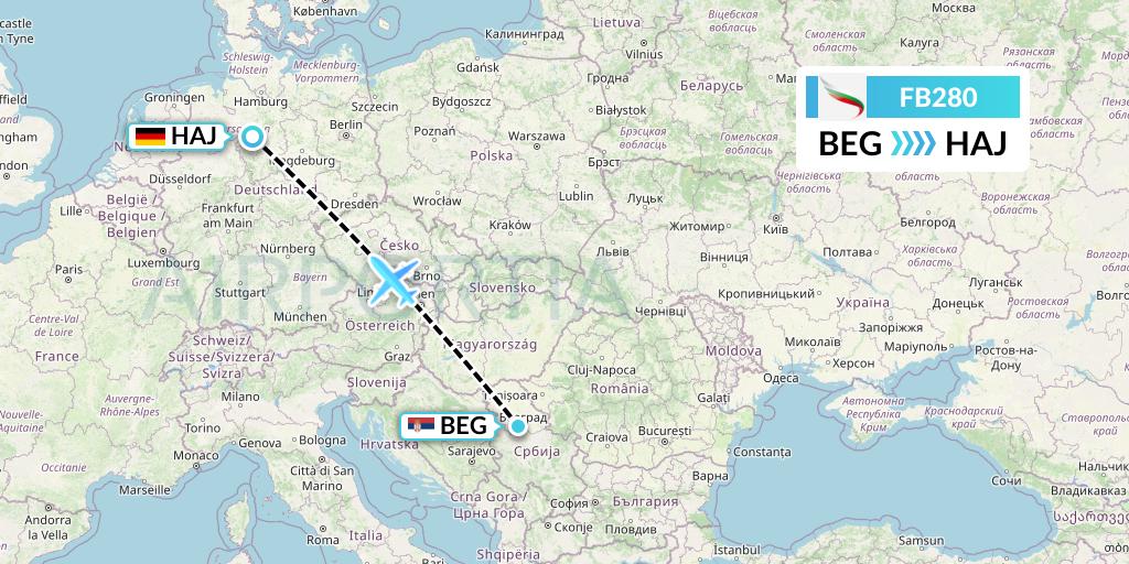 FB280 Bulgaria Air Flight Map: Belgrade to Hannover