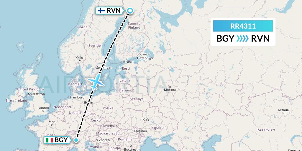 RR4311 Royal Air Force Flight Map: Milan to Rovaniemi
