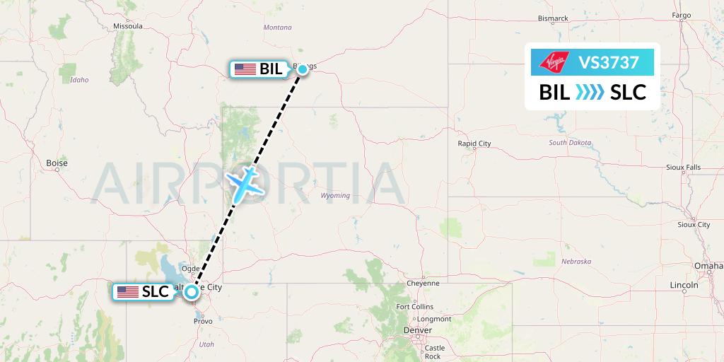 VS3737 Virgin Atlantic Airways Flight Map: Billings to Salt Lake City