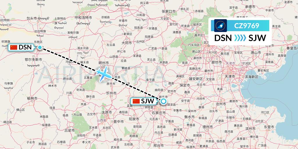 CZ9769 China Southern Airlines Flight Map: Dongsheng to Shijiazhuang