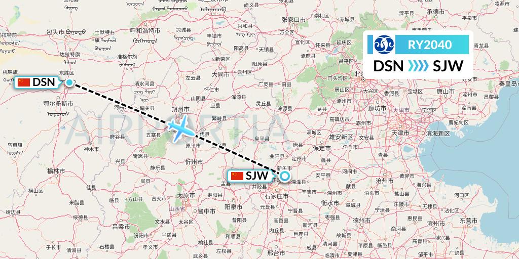 RY2040 Jiangxi Air Flight Map: Dongsheng to Shijiazhuang