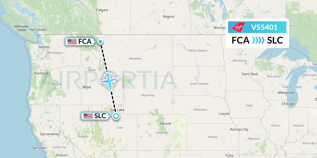 VS5401 Virgin Atlantic Airways Flight Map: Kalispell to Salt Lake City