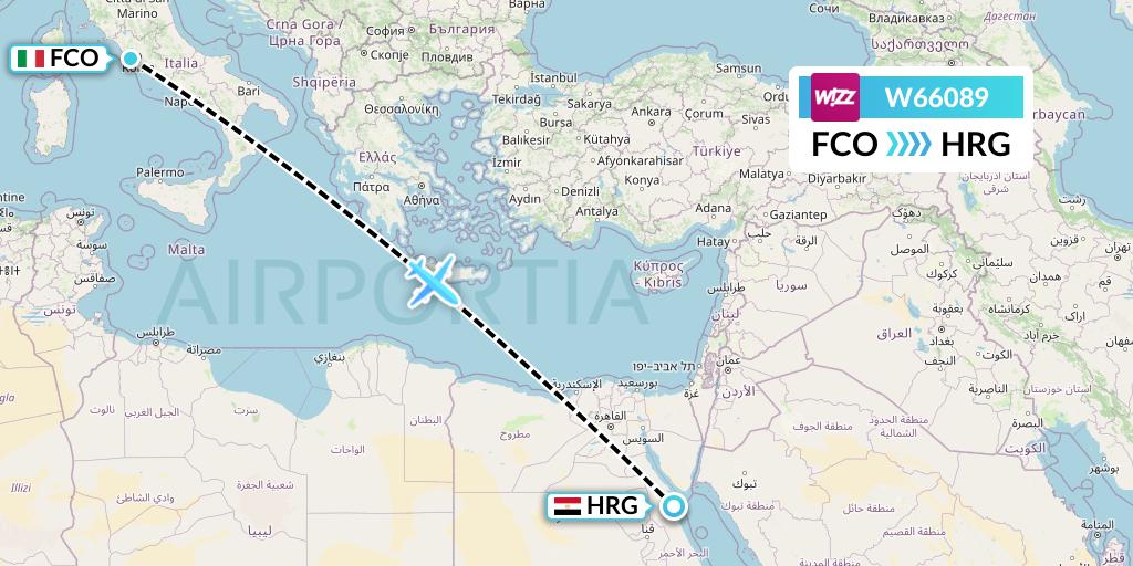 W66089 Wizz Air Flight Map: Rome to Hurghada