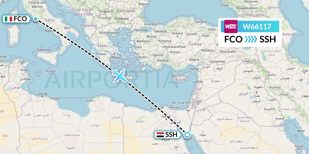 W66117 Wizz Air Flight Map: Rome to Sharm el-Sheikh