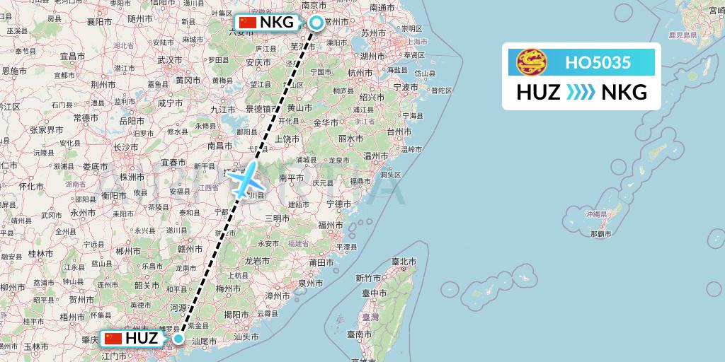 HO5035 Juneyao Airlines Flight Map: Huizhou to Nanjing