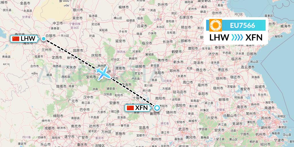 EU7566 Chengdu Airlines Flight Map: Lanzhou to Xiangyang