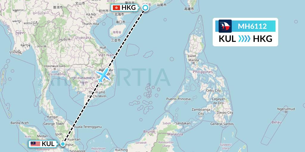 MH6112 Malaysia Airlines Flight Map: Kuala Lumpur to Hong Kong