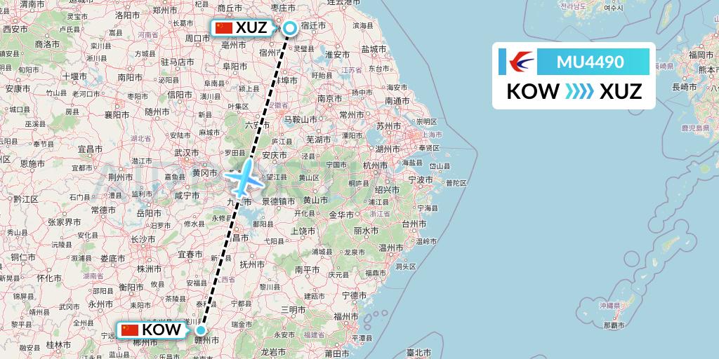 MU4490 China Eastern Airlines Flight Map: Ganzhou to Xuzhou