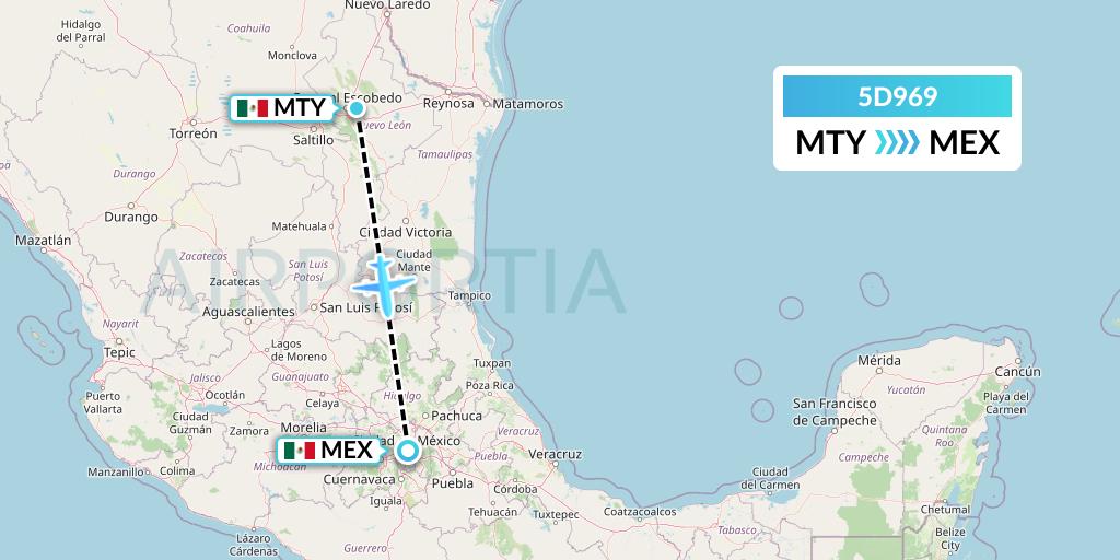 5D969 Aeromexico Connect Flight Map: Monterrey to Mexico City