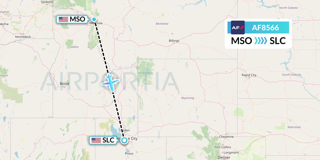 AF8566 Air France Flight Map: Missoula to Salt Lake City