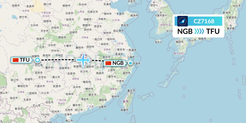 CZ7168 China Southern Airlines Flight Map: Ningbo to Chengdu
