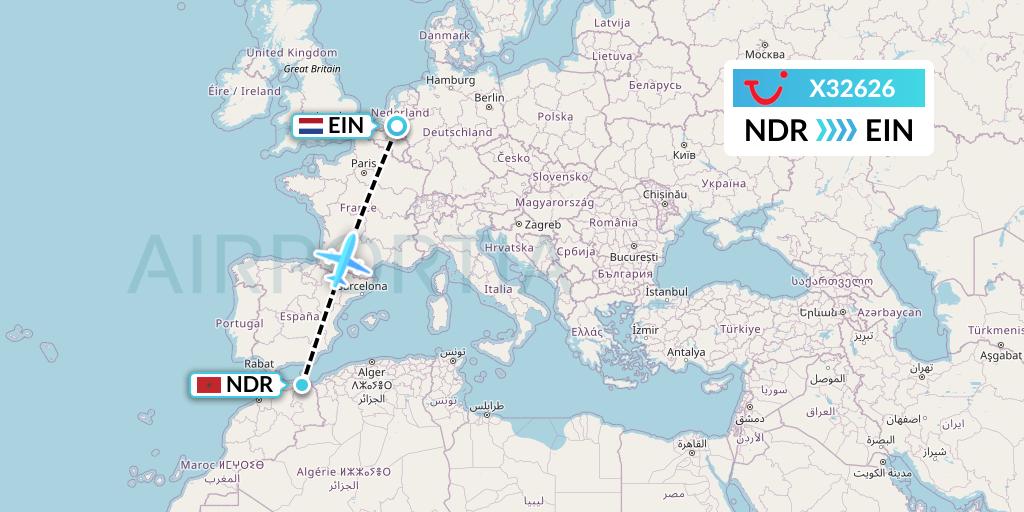 X32626 TUI fly Germany Flight Map: Nador to Eindhoven