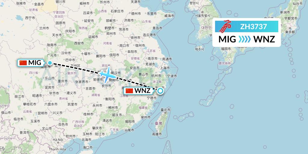 ZH3737 Shenzhen Airlines Flight Map: Mianyang to Wenzhou