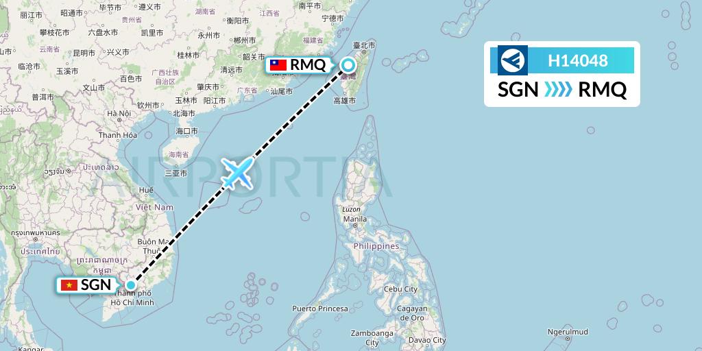 H14048 Hahn Air Systems Flight Map: Ho Chi Minh City to Taichung