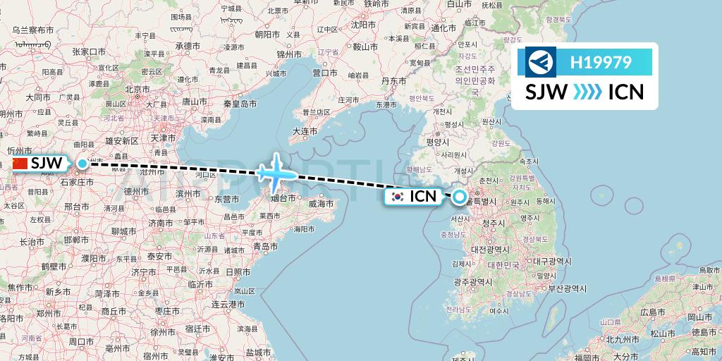 H19979 Hahn Air Systems Flight Map: Shijiazhuang to Seoul