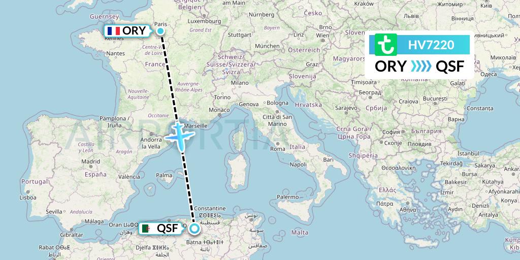 HV7220 Transavia Flight Map: Paris to Setif